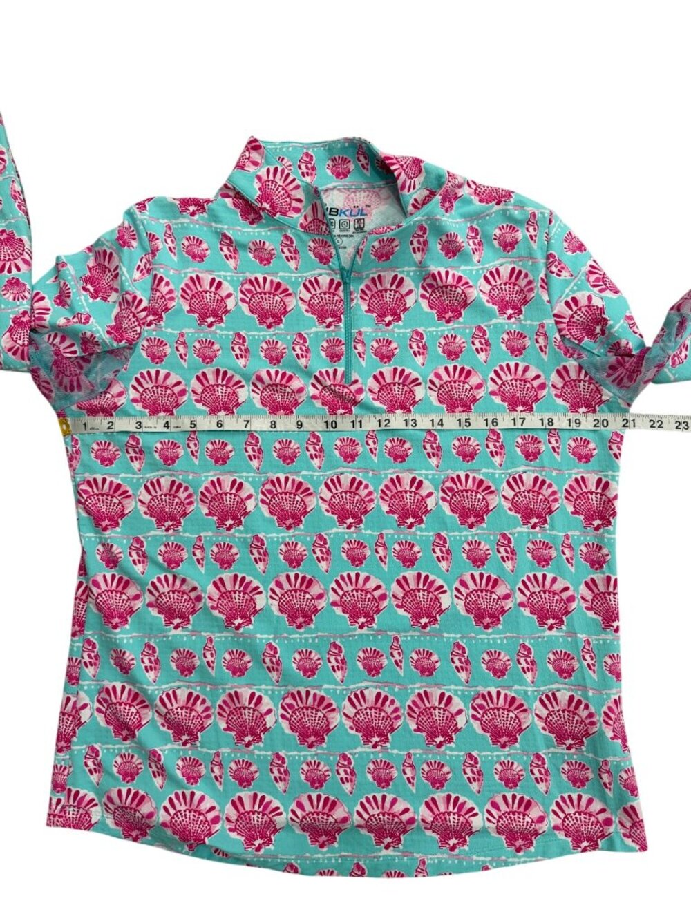 IBKUL Womens Size L Top 1/4 Zip Long Sleeve Aqua Pink Shell Beach Sun-Shirt UPF - Picture 5 of 7